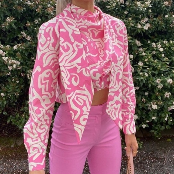 Zara Tie Neck Cropped Top, Size Small - Picture 4 of 14